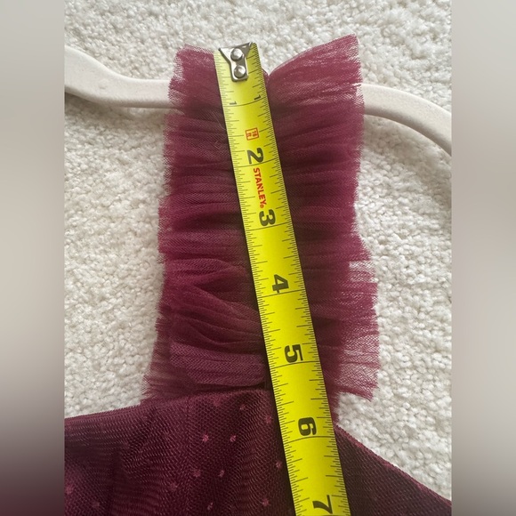 Divine Invitation Burgundy Tulle Swiss Dot Ruffled Midi Dress size XS - Picture 9 of 11